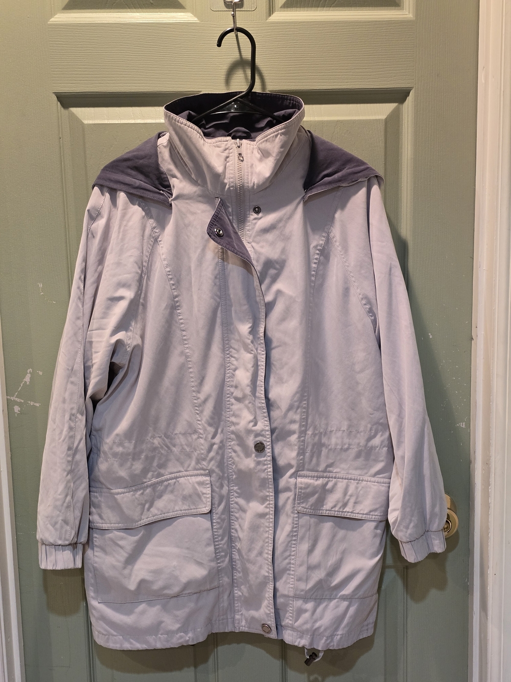 London Fog Light Lavender Hooded Utility Jacket with Dark Lavender Yoke